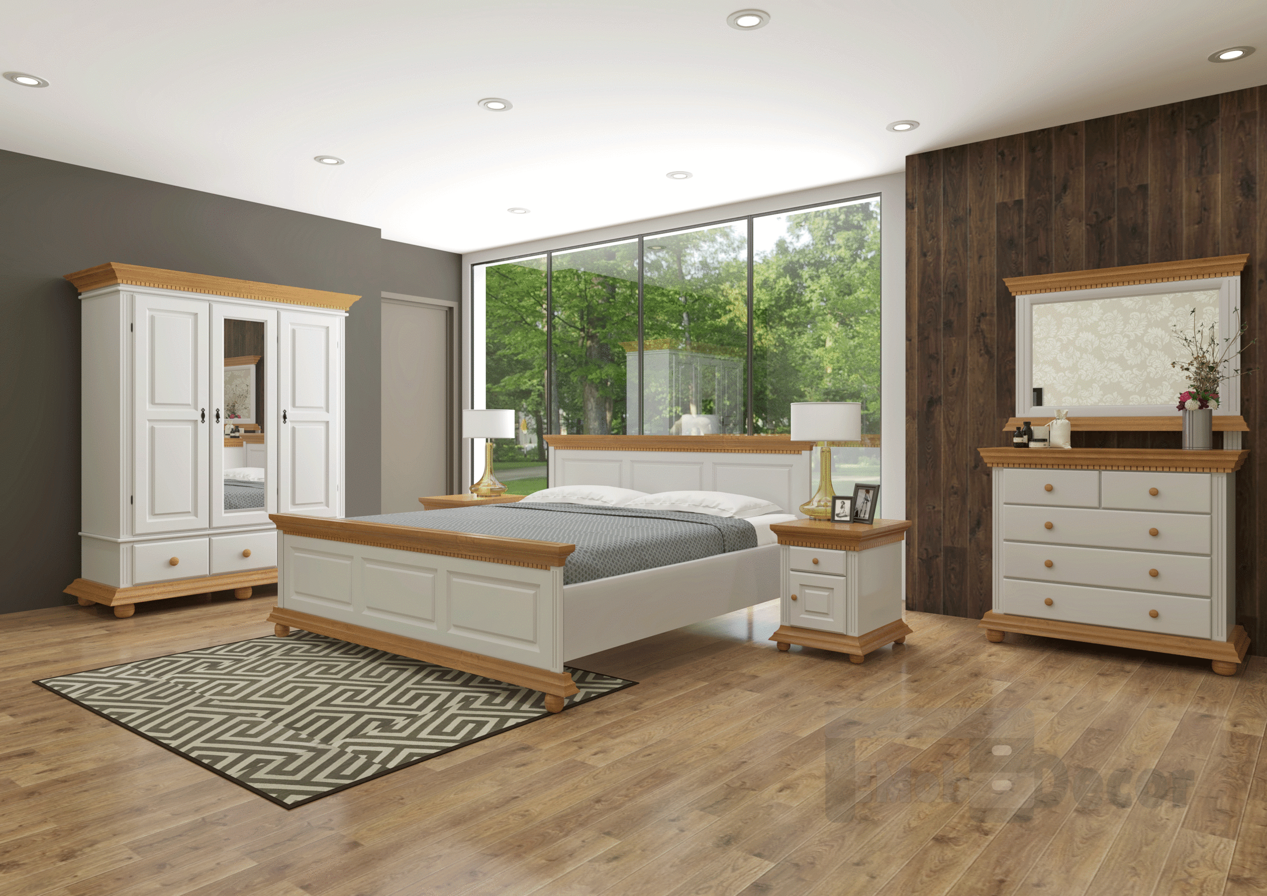 Dormitor Luxus Lemn Masiv cu Dulap 3 Usi