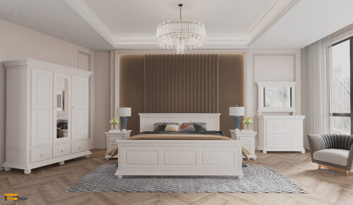 Dormitor Luxus, alb, Lemn Masiv, cu dulap cu 3 usi