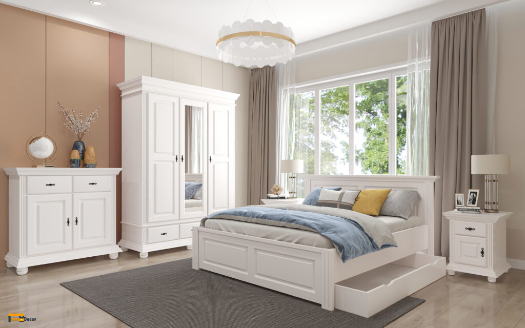 Dormitor Select 2, lemn masiv, alb - Alege mobila lemn masiv