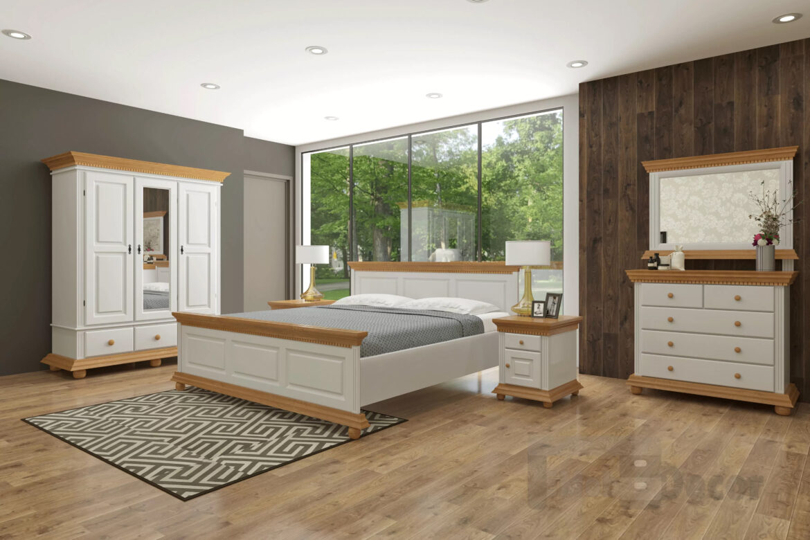 Dormitor Luxus lemn masiv, alb/natur