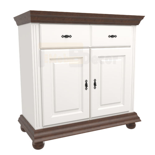 Comoda Select lemn masiv, alb/nuc, 1 sertar și 2 uși 103 × 45 × 86.5 cm