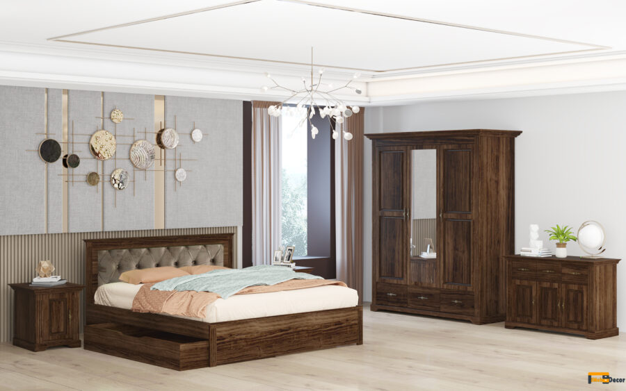 Dormitor Louis Velvet, dulap cu oglinda, lemn masiv tei