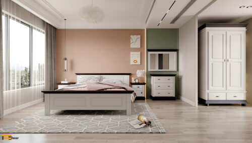 Dormitor Select lemn masiv, alb/nuc